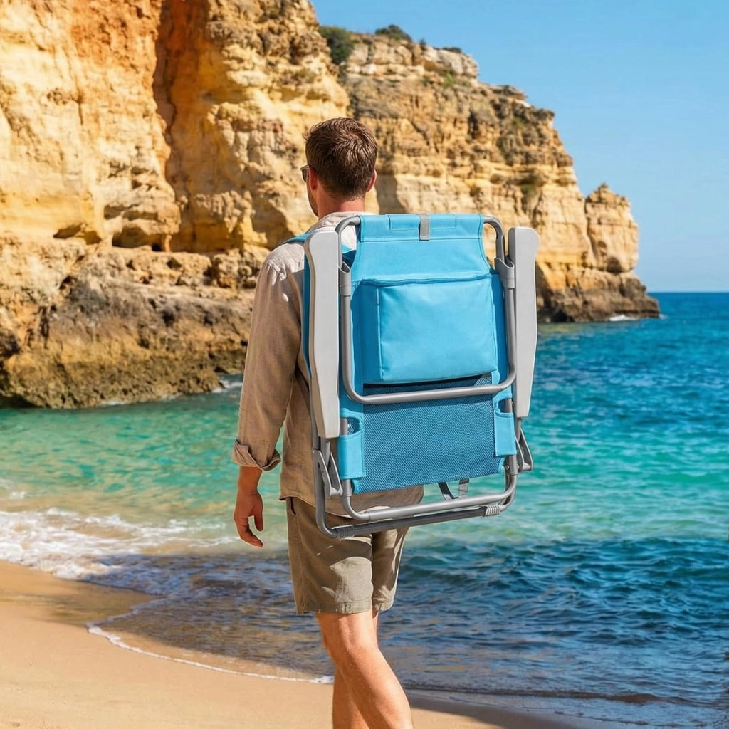 Sedia da Spiaggia Pieghevole, Leggera, Confezione da 2, Sedia Pieghevole Portatile a Zaino, Sedia da Campeggio, Reclinabile, Capacità di Carico fino a 150 kg, Sedia Pieghevole da Esterni