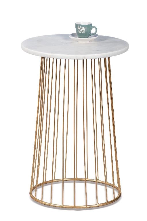 Tavolino Rotondo con Struttura in Ferro e Tavolo in Marmo Bianco 40 x 59 cm