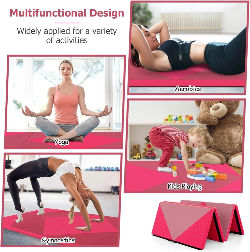 Tappetino da Ginnastica Pieghevole, Spessore di 3,8 cm, Tappetino Sportivo Fitness, Imbottitura in Cotone con Perline EPE, Tappetino da Palestra Spesso, Dimensione Aperta 240 x 117 cm