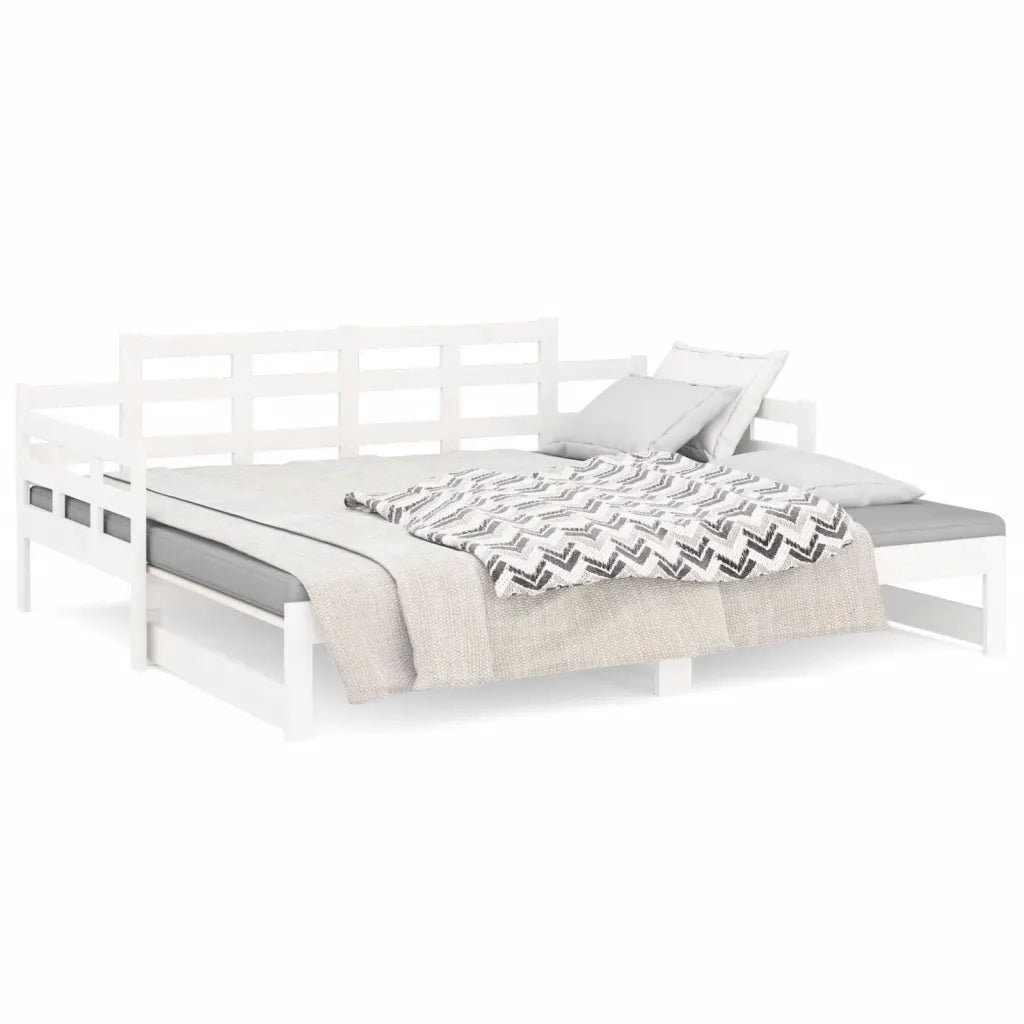 Letto singolo | Letto per adulti | Dormeuse Estraibile Bianca Legno Massello di Pino 2x(90x200) cm