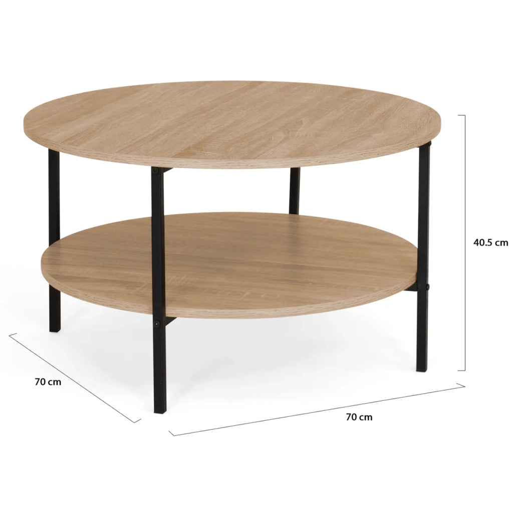 IDMarket - DETROIT mesa de centro redonda de doble tablero, 70 cm, diseño industrial
