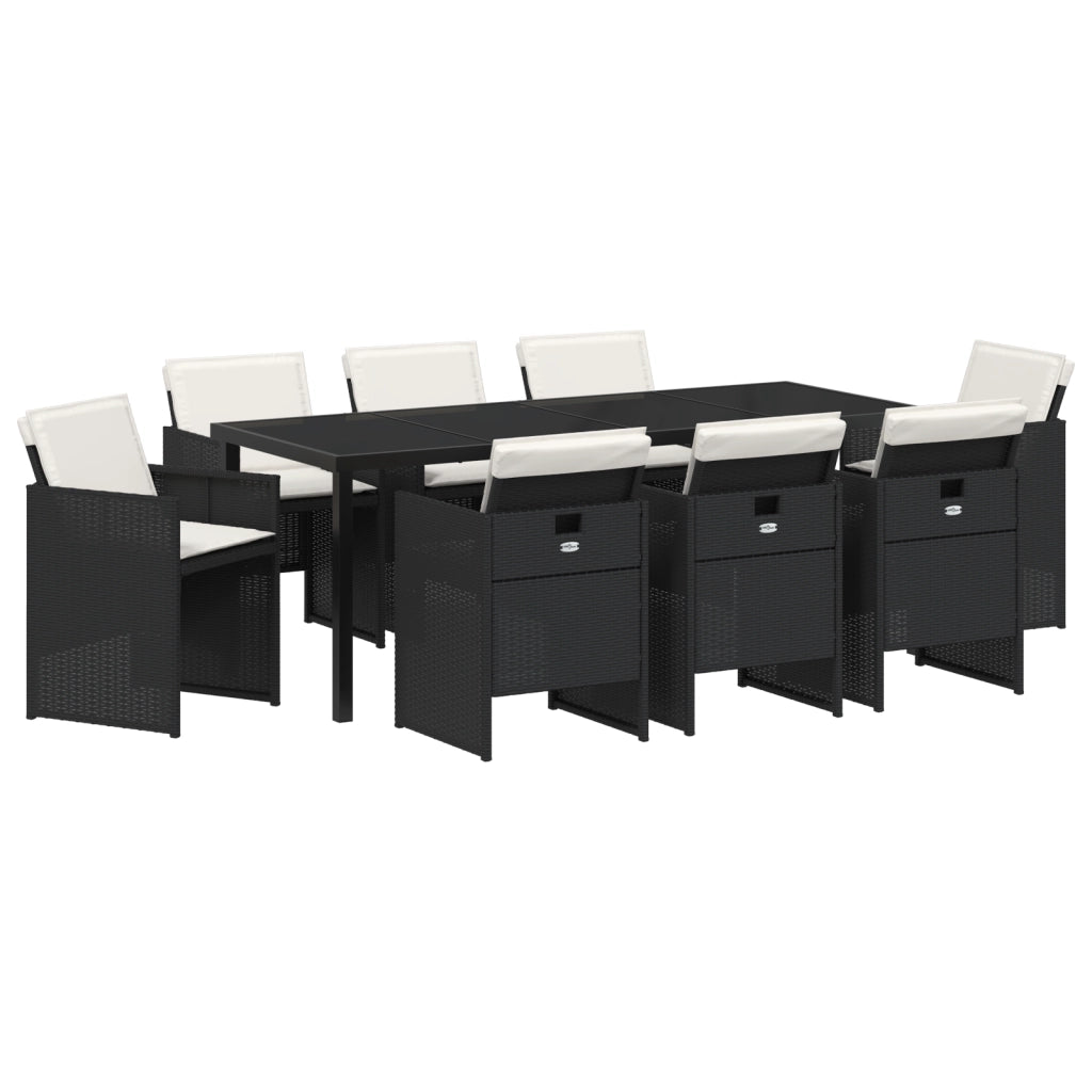 Set da pranzo da giardino 9 pezzi con cuscini in rattan polimerico nero