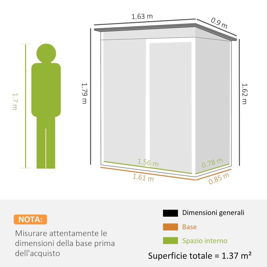 Capanno da Giardino 163x90x179 cm Porta Chiudibile con Prese d'Aria in Metallo Grigio Scuro