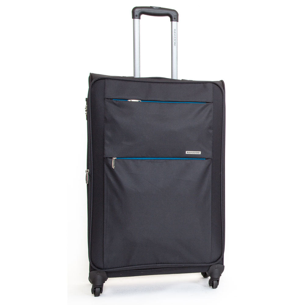 Trolley Valigia Grande Morbida in Poliestere 4 Ruote TSA Ravizzoni Acqua Nero