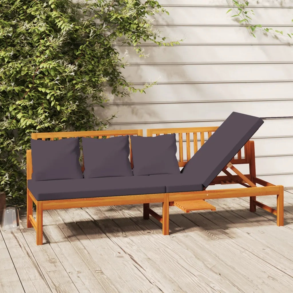Dormeuse con Cuscino Grigio 200x60x75cm Legno Massello Acacia CFW3055379