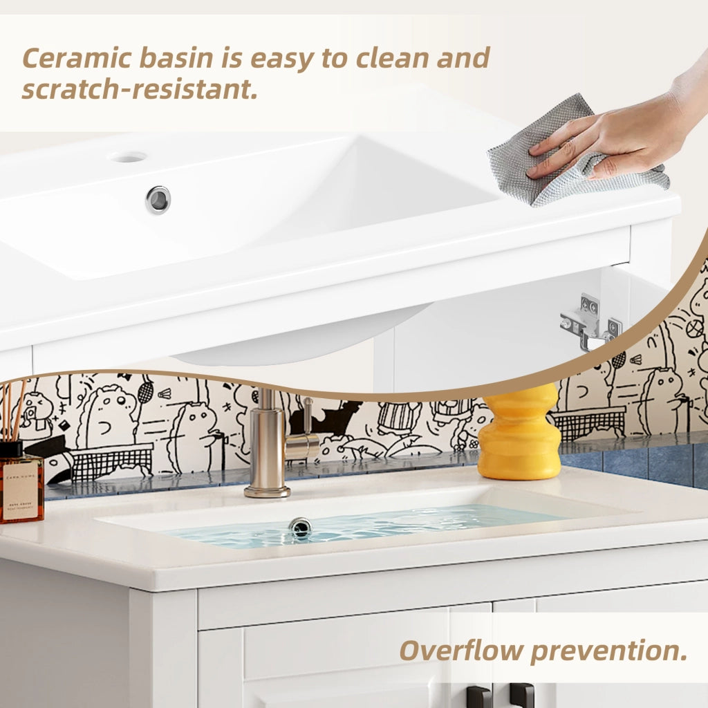 Mobile sottolavabo da bagno con lavabo in ceramica doppia anta e vano aperto bianco 76,5 × 47 × 83 cm