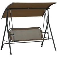 Dondolo da Giardino 3 Posti con Copertura Regolabile, in Acciaio e Poliestere, 172x110x153 cm, Marrone e Grigio