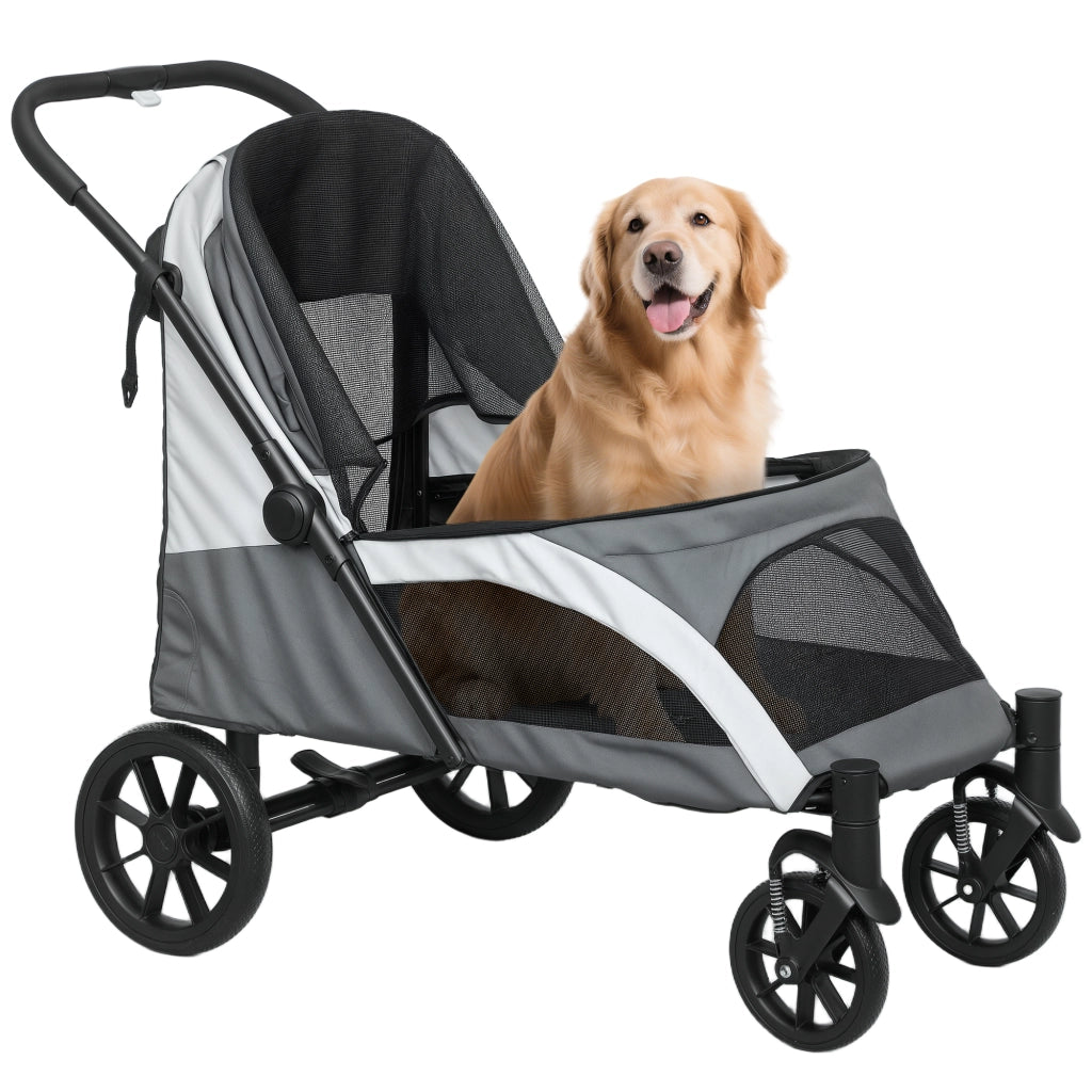 Carrello per Cani Pieghevole per Cani Grandi ¨C zephmum ¨C 4 Ruote Grigio Scuro