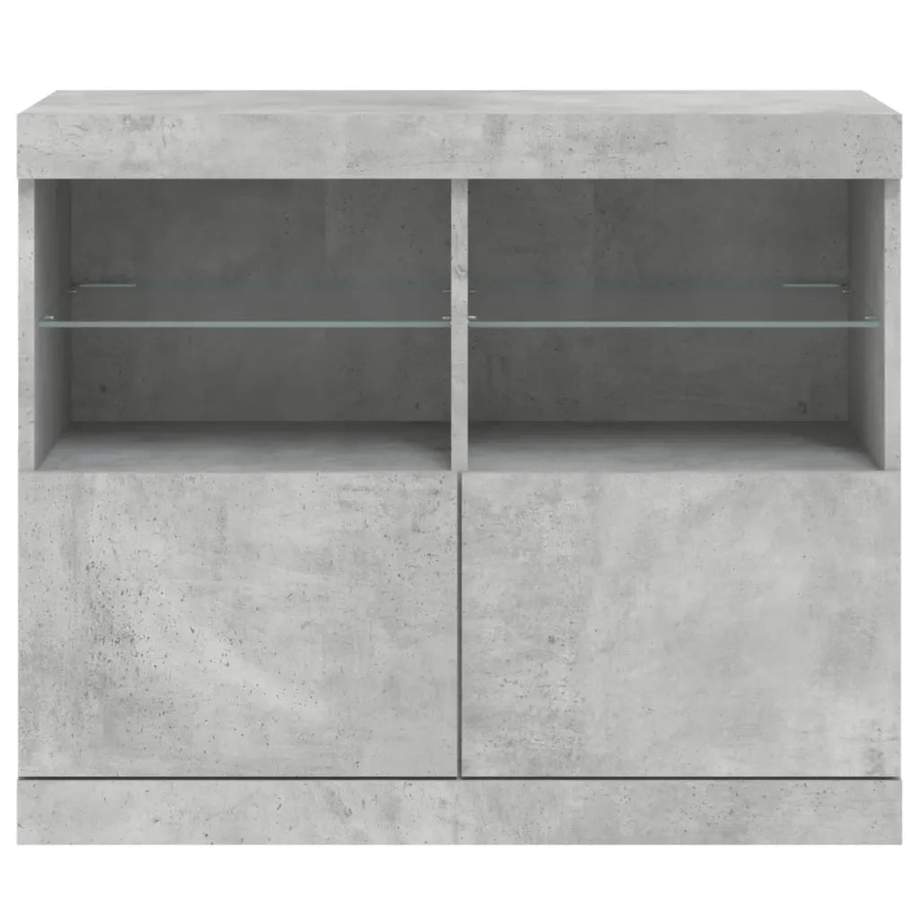 Credenza con Luci LED-Buffet-Armadio da cucina Grigio Cemento 81x37x67 cm