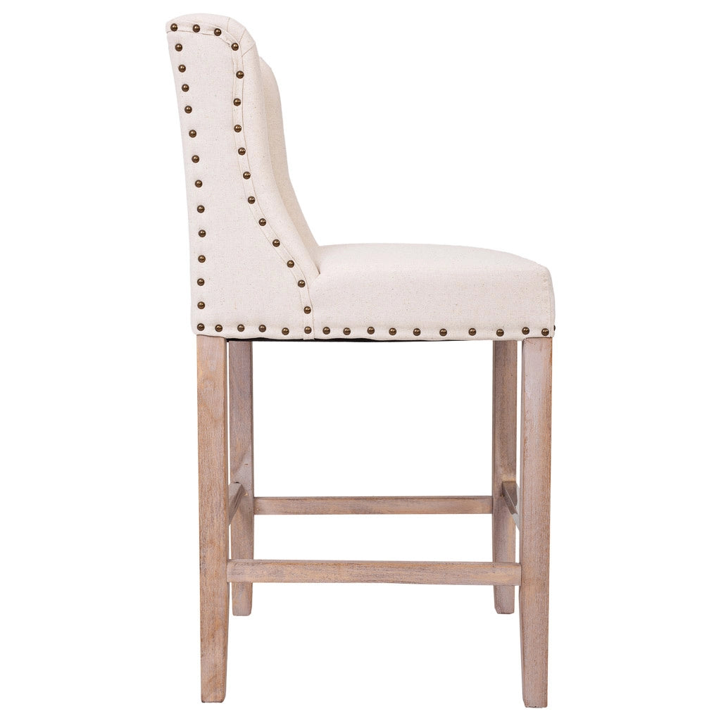 Sgabello imbottito in legno e beige 48x58x67/104h