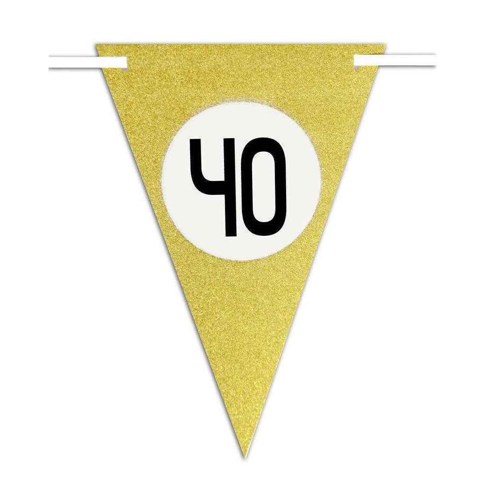 Trade Shop - Bandierine Festa Compleanno Anniversari Set 10pz Triangolari Festone Oro 40 Anni -