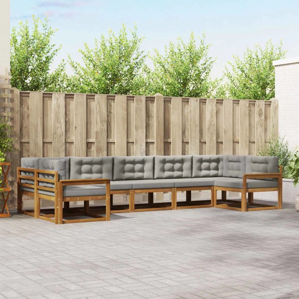 Set di divani da esterno 7 pcs Grigio Naturale e Chiaro