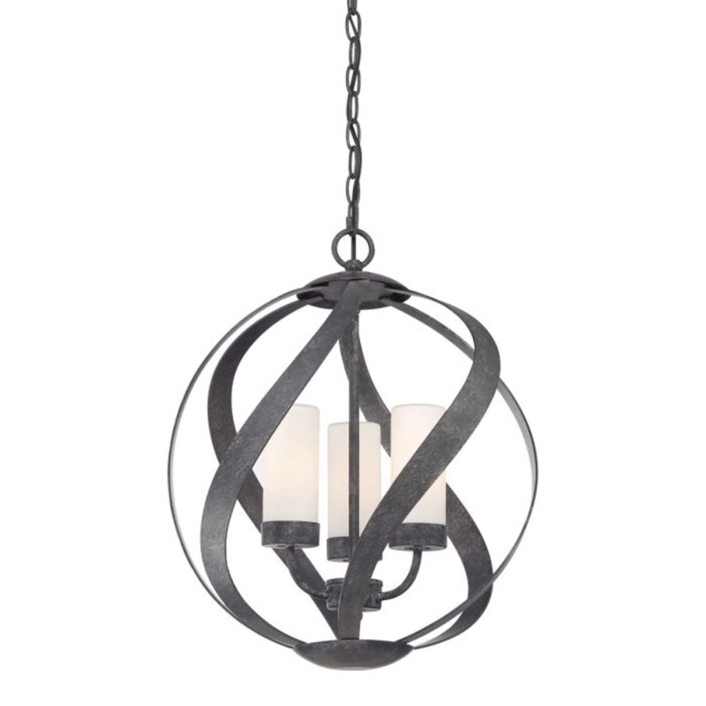 Lampadario Per Esterno Nordico Blacksmith Acciaio Nero Antico Vetro 3 Luci E14