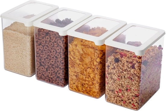 Set di 4 contenitori da 3,5L in plastica biobasata al 20% - con coperchio, BPA libero, resistente al lavastoviglie - organizzatore da cucina stivellabile - 12,5 x 18 x 20 cm