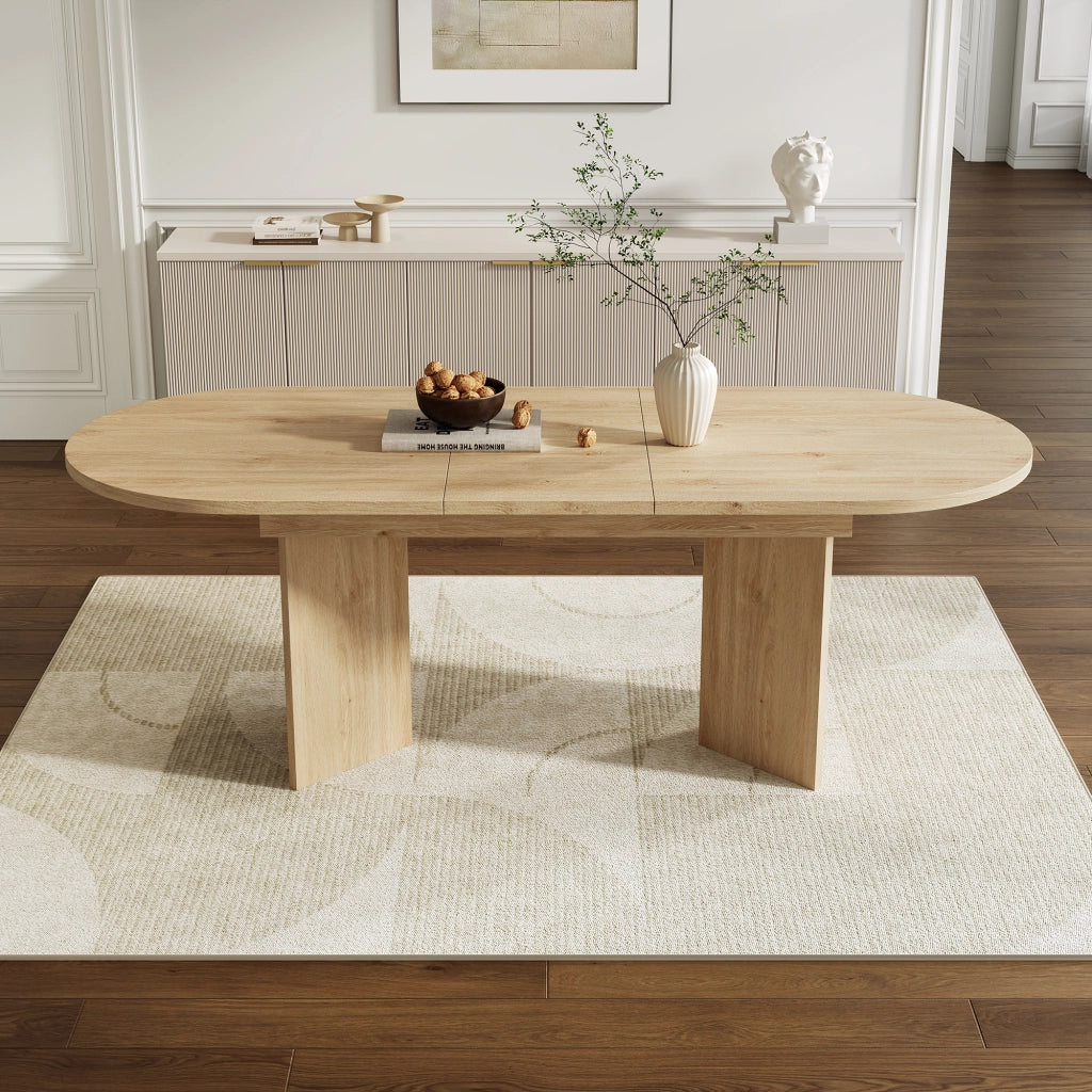 Tavolo allungabile con piano spesso 18 mm e angoli arrotondati, stile moderno, per sala da pranzo, in MDF, rovere