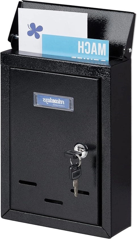 Cassa postale a muro con nome e 2 chiavi - Metallo - 265 x 19 x 65 cm - Nero