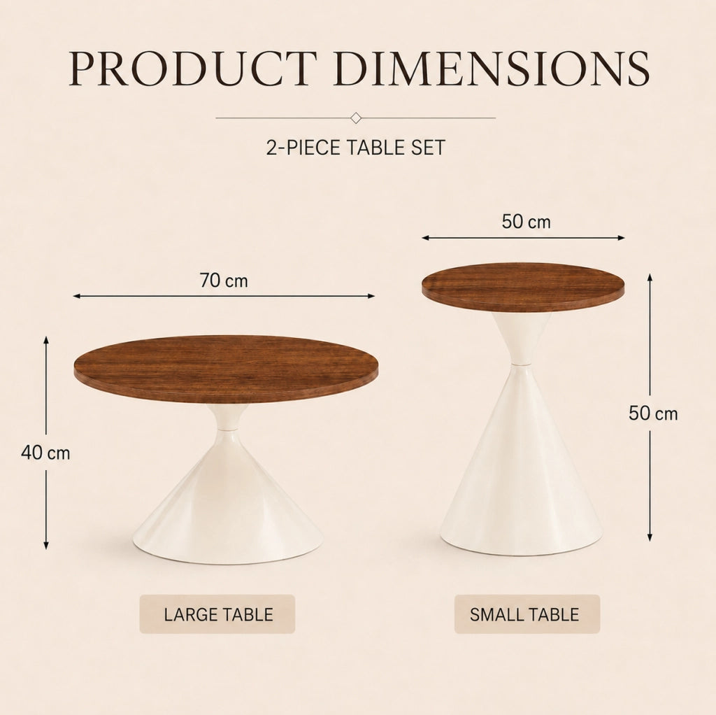 Set di 2 tavolini rotondi ?70x40 e ?50x50 cm in MDF effetto noce e metallo crema