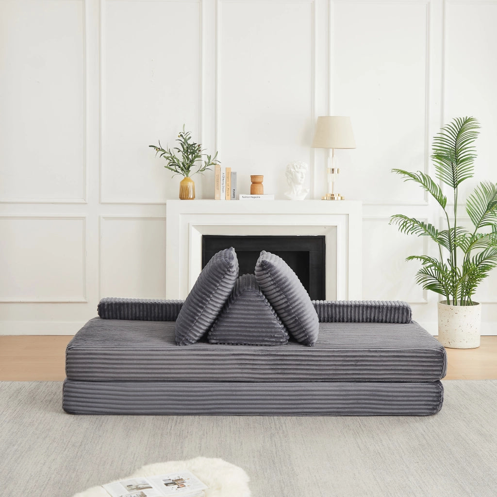 DIVANO Modulare 211 cm Grigio in Corduroy e Schiuma, Convertibile in Letto
