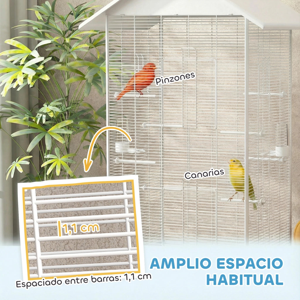 Gabbia per Uccelli con Ruote ¨C zephmum ¨C Bianco 79x65x155 cm