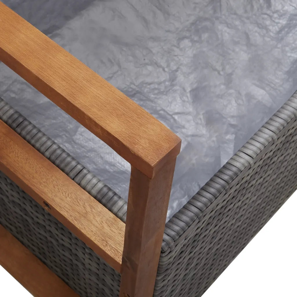 Cassapanca 115 cm in Polyrattan e Legno Massello Acacia Grigia 46011
