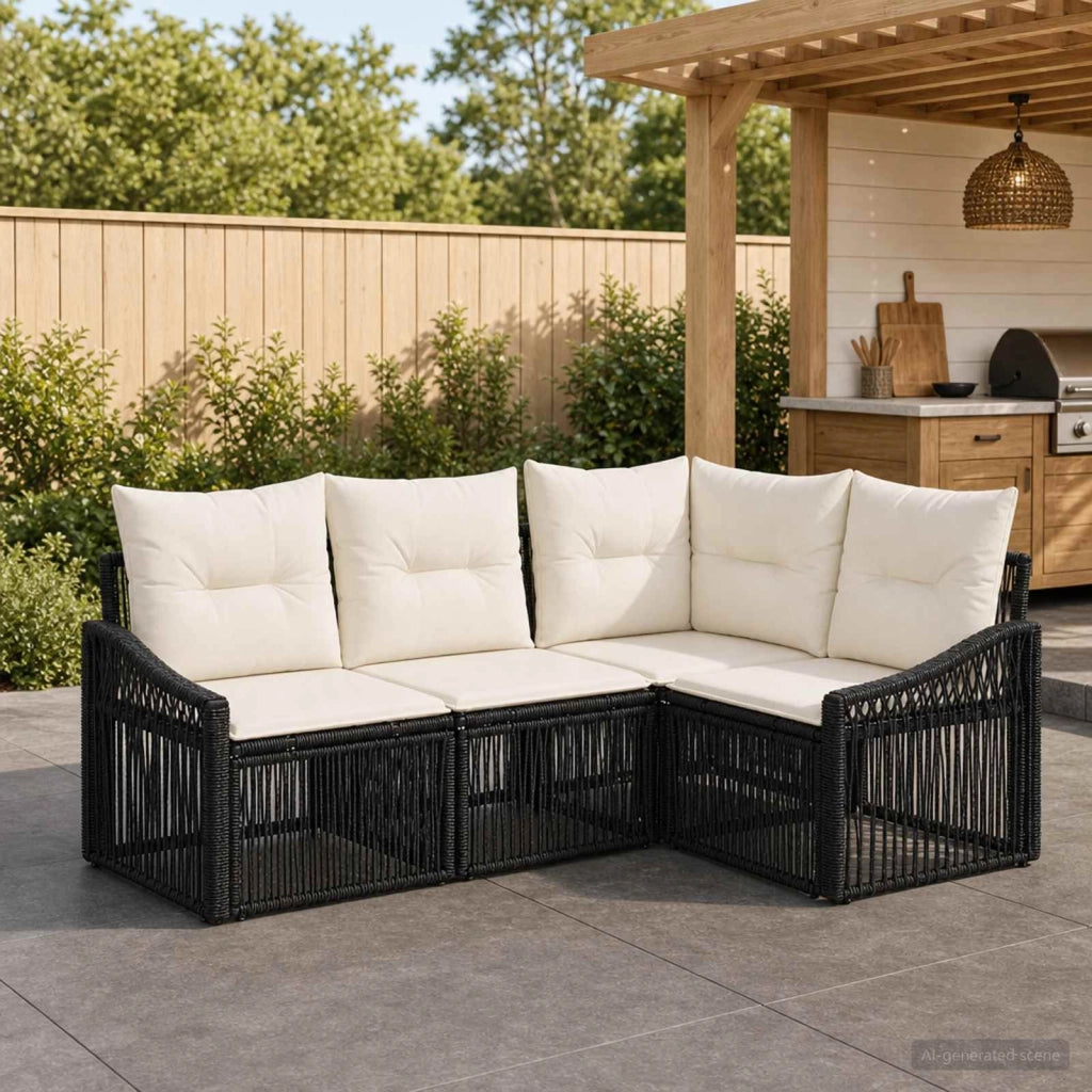 Set Divano da Giardino 4 pz Nero polyrattan 3435997