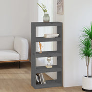 Libreria Divisorio-Scaffale per Libri-Mobile di Stoccaggio Grigio 60x30x135,5 cm Legno Massello di Pino