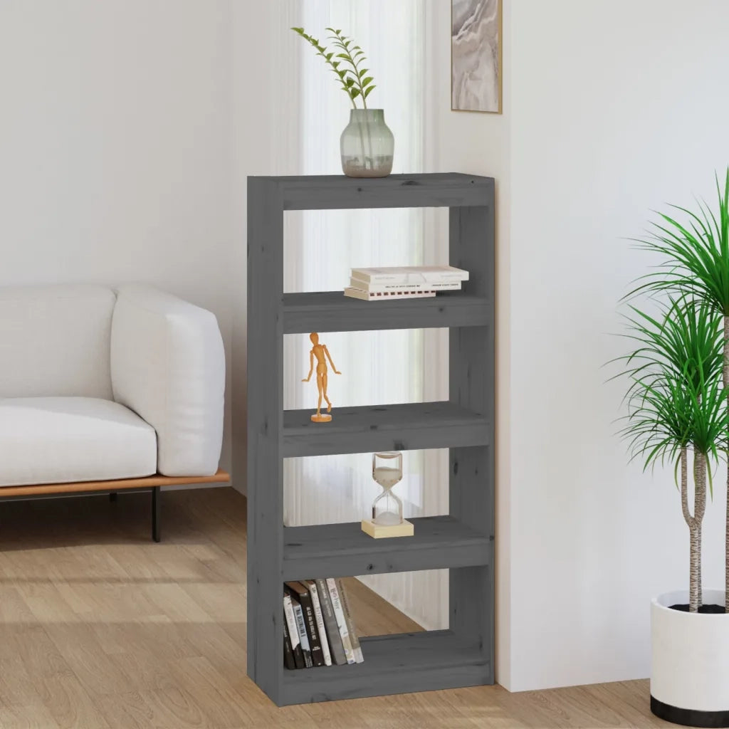 Libreria Divisorio-Scaffale per Libri-Mobile di Stoccaggio Grigio 60x30x135,5 cm Legno Massello di Pino