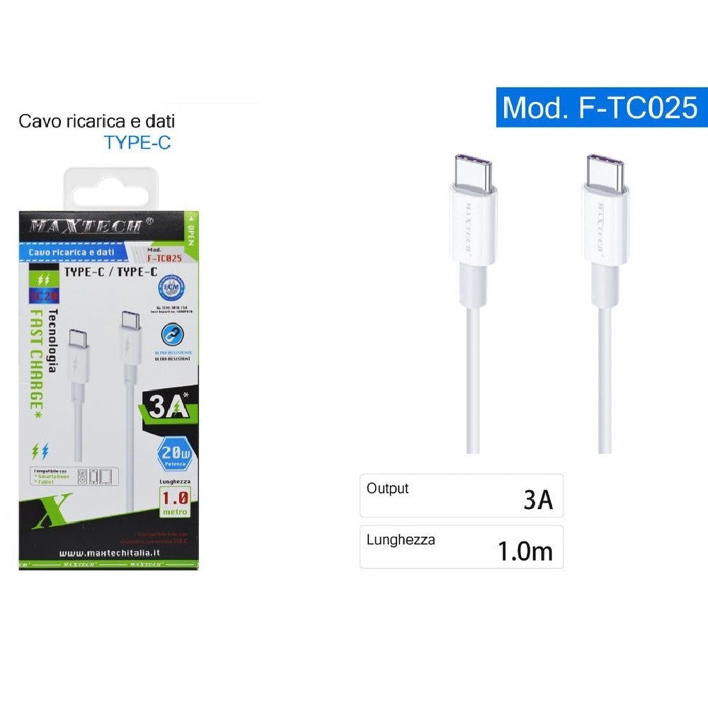 Trade Shop - Cavo Type-c /type-c Ricarica Veloce 3a 1mt Trasferimento Dati Smartphone F-tc025 -