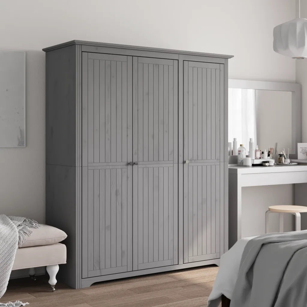 Armadio BODO 146x53,5x173 cm in Legno Massello di Pino Grigio 355064