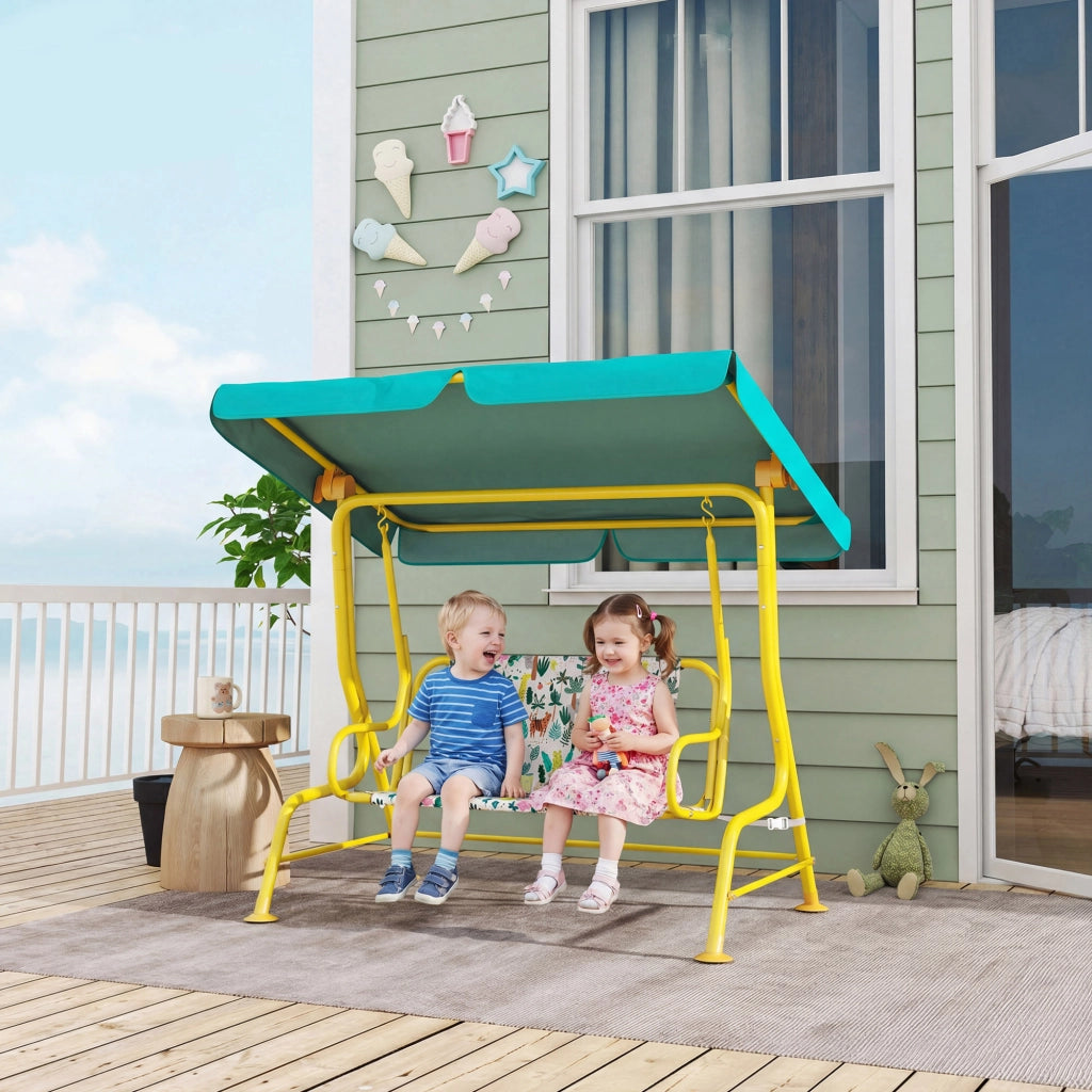 Dondolo da giardino per bambini 2 posti con tettuccio regolabile ¨C Xylo ¨C verde, 112x75x120cm