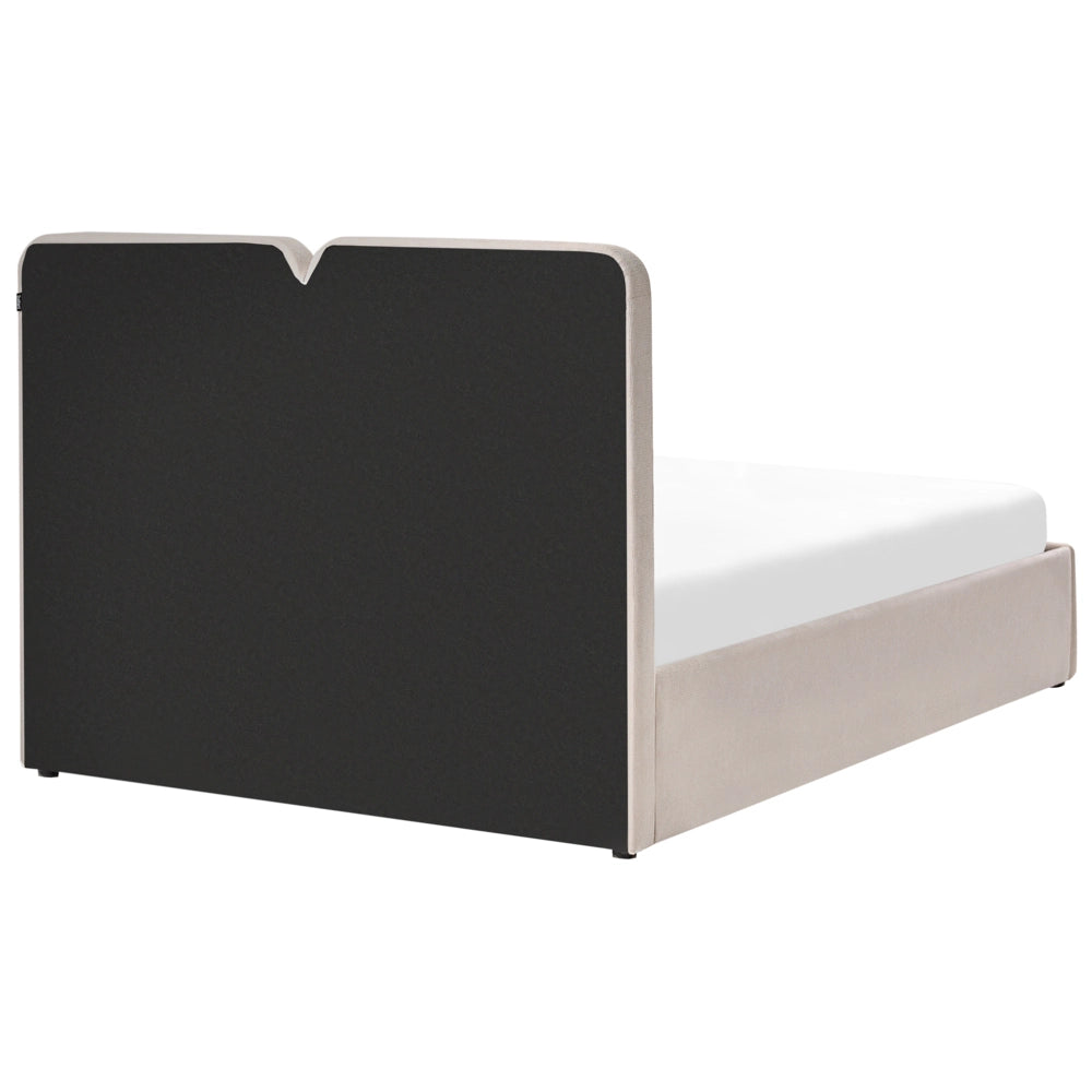 Letto ottomano color beige in tessuto 140 x 200 cm Testiera imbottita Rete a doghe sollevabile
