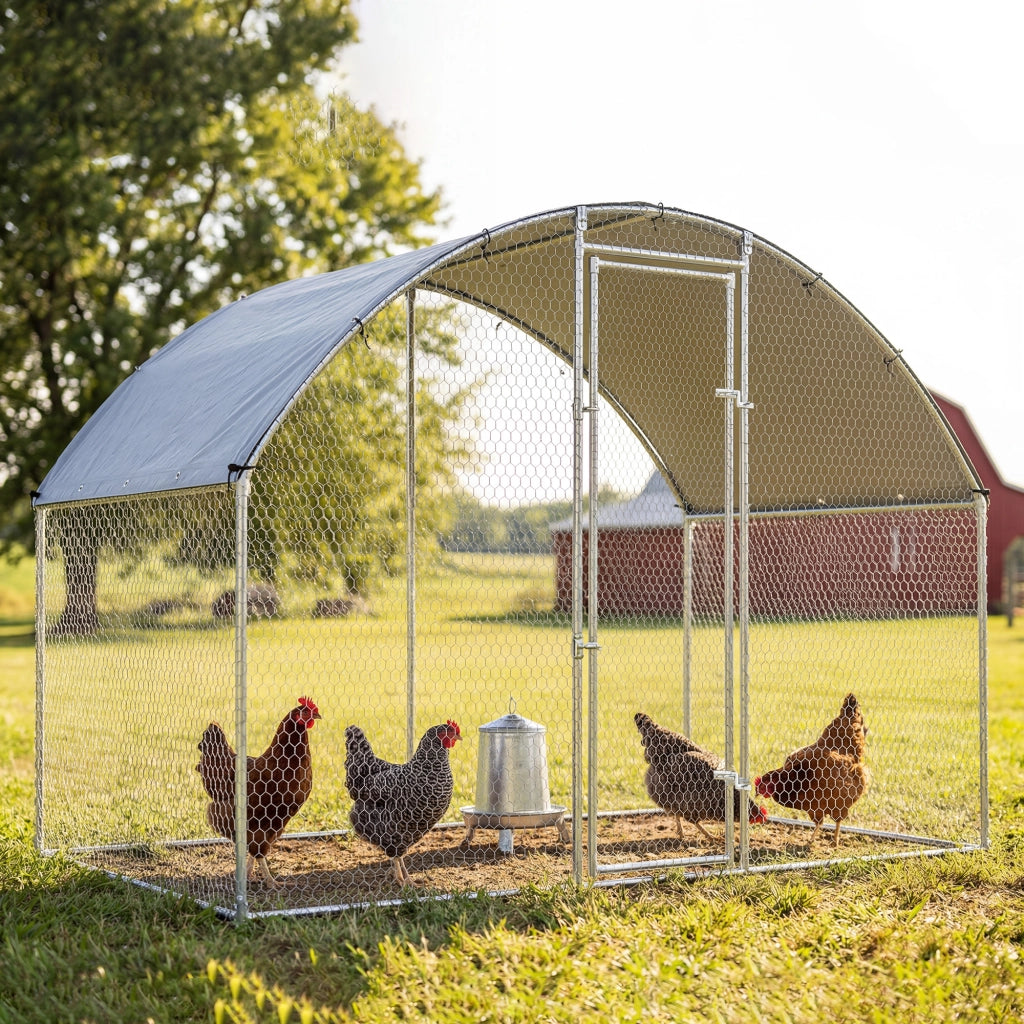 Pollaio per Galline da Esterno 280x170x190 cm con Tetto Impermeabile e Serratura in Acciaio Zincato Argento
