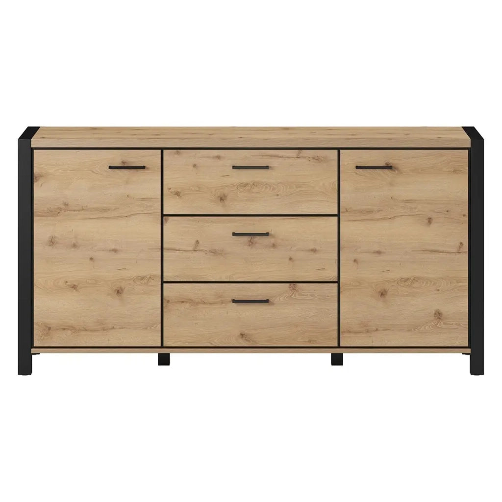 Buffet 180cm collezione TIVORA 2 ante, 3 cassetti. Colore rovere e nero