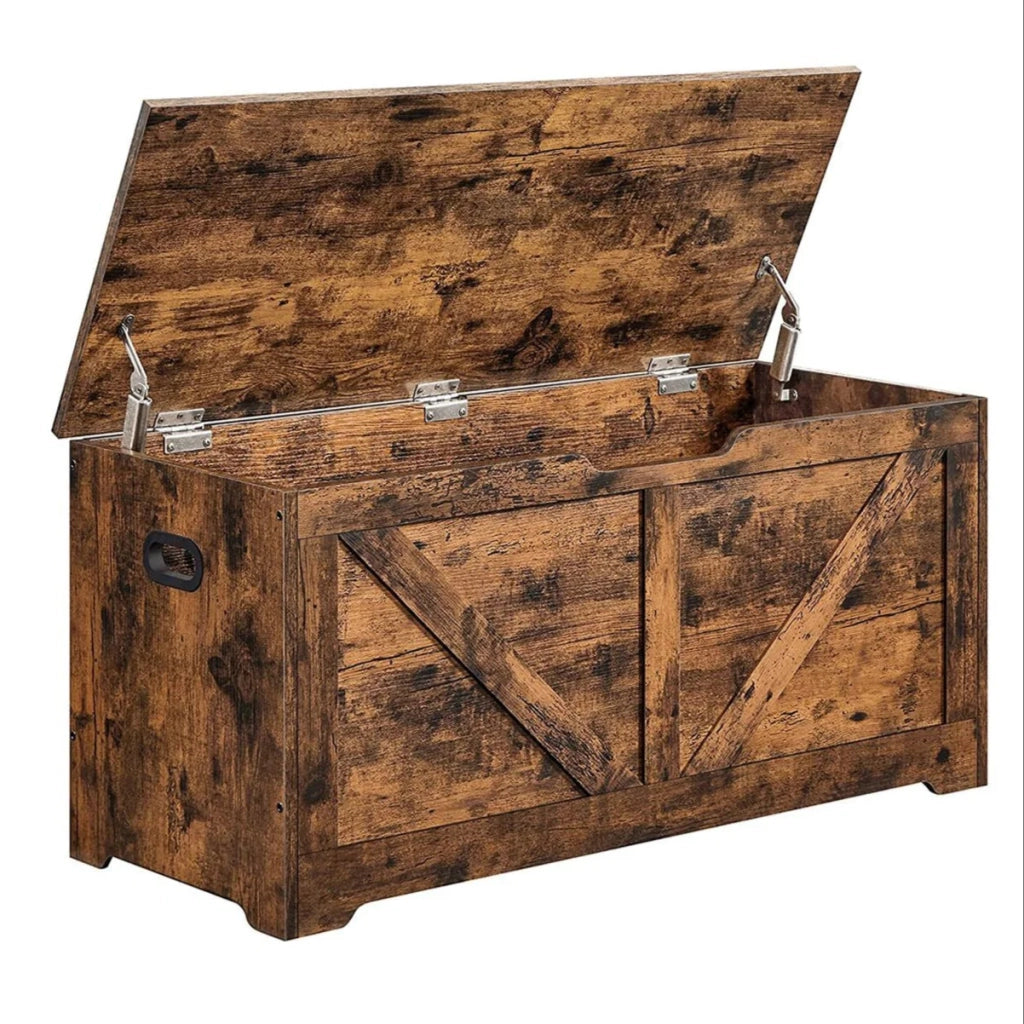 Cassapanca portaoggetti da interno scarpiera pouf panca portaoggetti per bambini con cerniere di sicurezza stile fienile 100 x 40 x 46 cm marrone 12_0005139