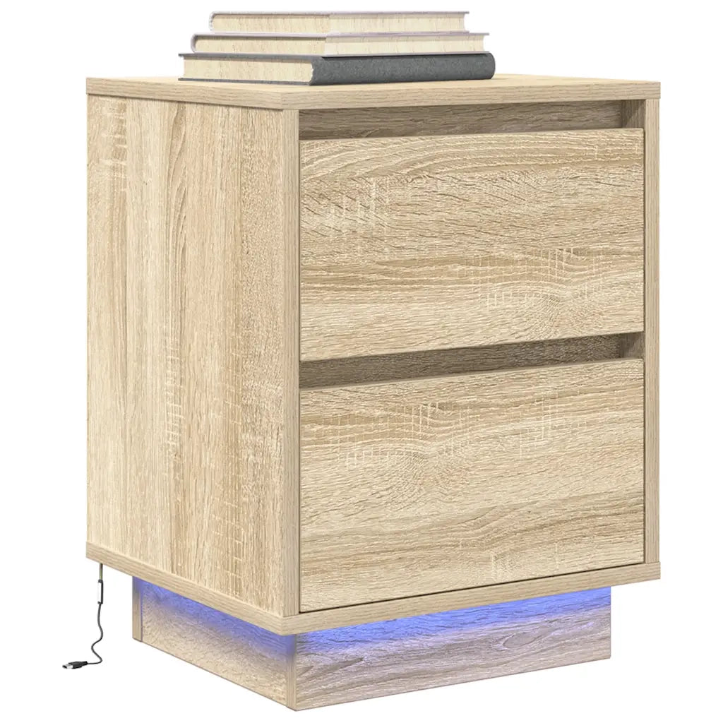 Comodini con Luci a LED 2 pz Rovere Sonoma 38x34x50 cm