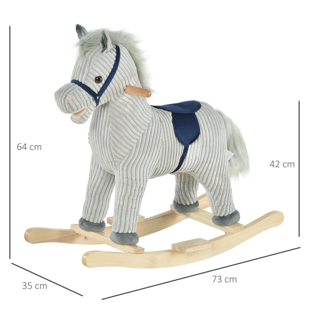 EasyComfort Cavallo a Dondolo per Bambini 3-6 Anni con Suoni in Peluche, 73x35x64cm, Grigio