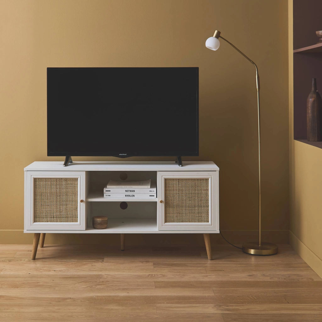 Mobile tv in cannage 2 livelli, 120cm, bianco
