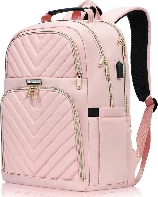 Zaino per donne, 156 pollici, zaino scolastico, ragazze, adolescenti, con porta di ricarica USB, zaino per laptop, borsa da lavoro, stile elegante, impermeabile, per scuola, università, viaggi, lavoro, rosa chiaro