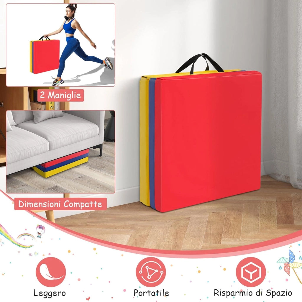 Tappetino da Yoga Spesso, Tappetino Fitness Pieghevole e Portatile con Imbottitura in EPE, Cerniera e Maniglie, Materassino Allenamento da Casa e Palestra,180 x 60 x 5 cm