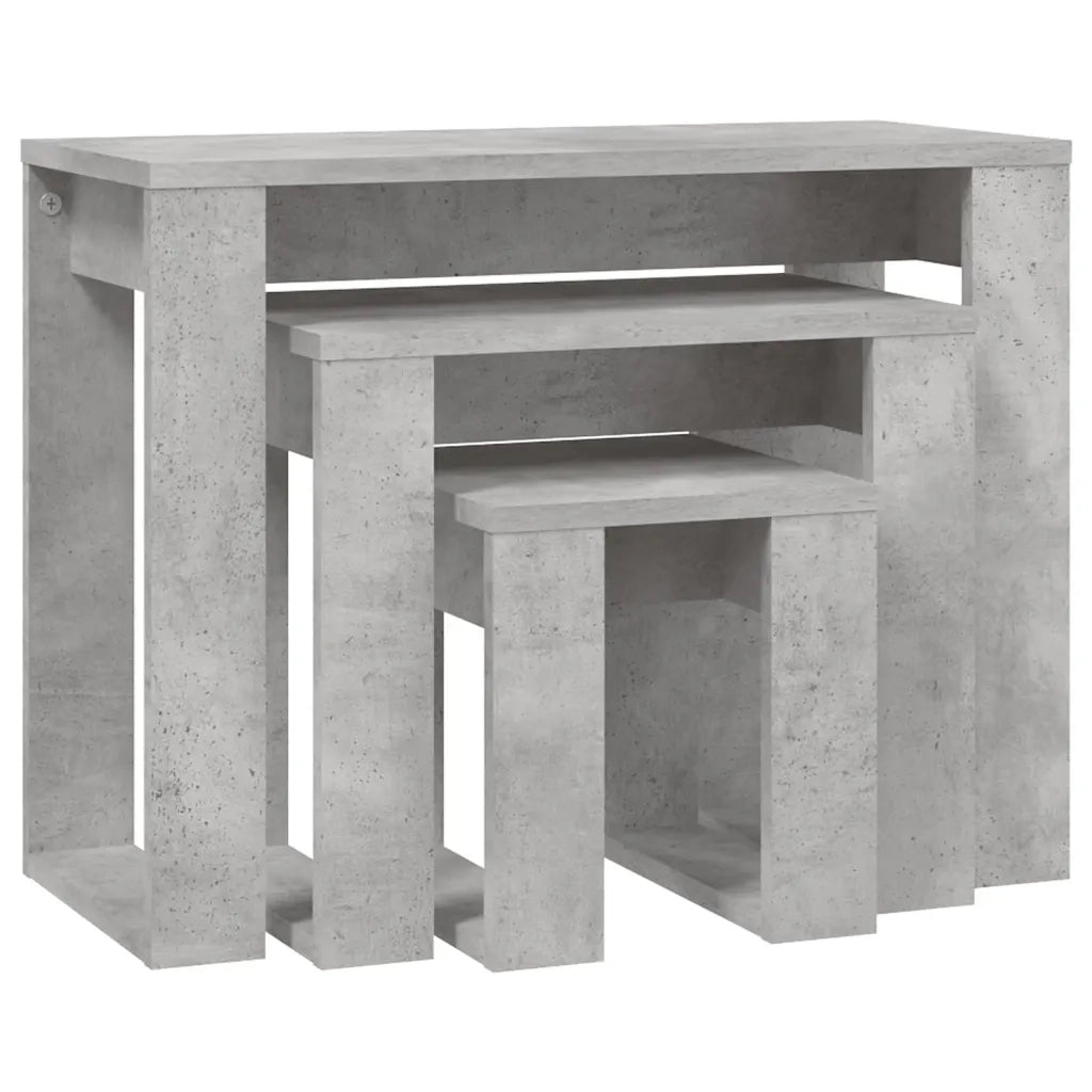 Tavolini Impilabili 3 pz | Tavolo laterale Grigio Cemento in Legno Multistrato
