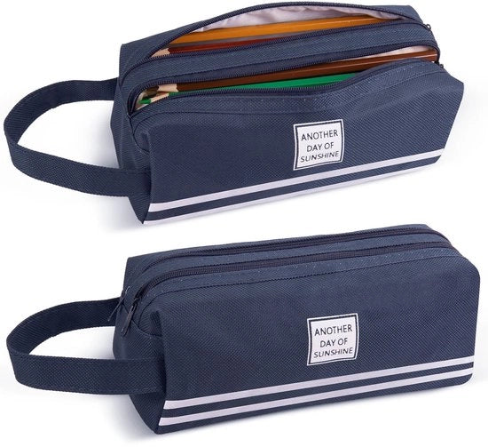 Etui grande, 2-compartmenti, per ragazze, ragazzi e adolescenti, con manigliona e rivestimento in Oxford in tessuto, adatto per la scuola e l'ufficio (blu)
