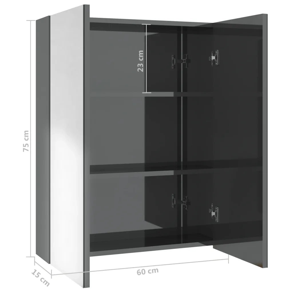 Armadietto a Specchio per Bagno-Mobile bagno con specchio 60x15x75 cm MDF Grigio Lucido