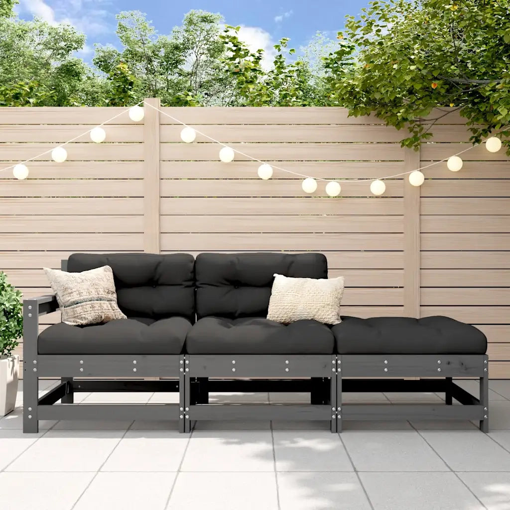 Salotto da Giardino-Set Divani da Giardino 3pz con Cuscini in Legno Massello Grigio