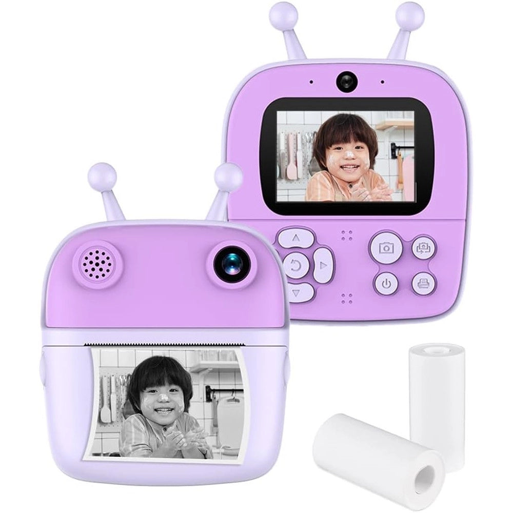 Trade Shop - Fotocamera A Stampa Istantanea Per Bambini Digitale 1080p Doppio Obiettivo Con Carta -