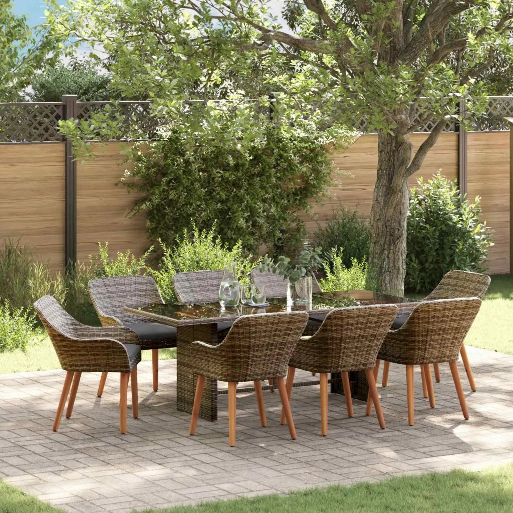 Set da Pranzo per Giardino con cuscino 9 pcs Grigio polyrattan