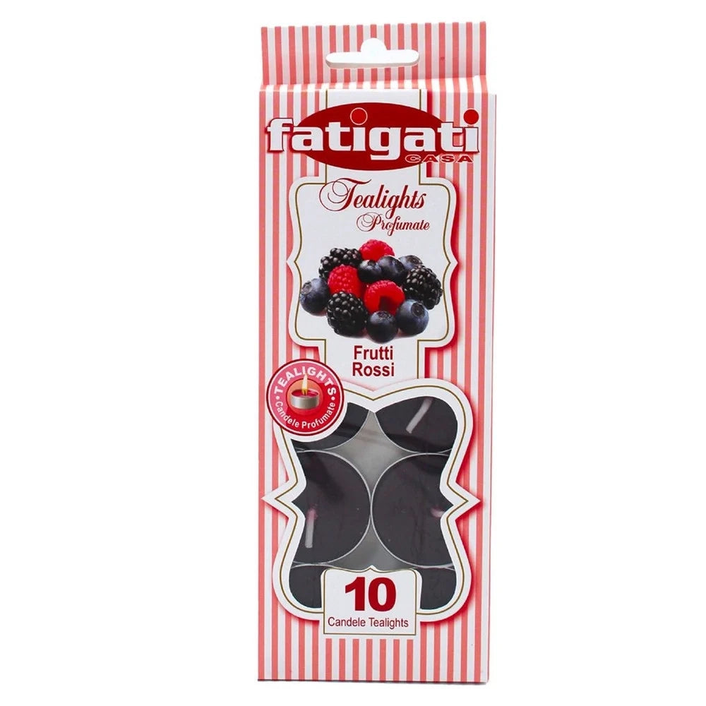 Trade Shop - Set 12 Pz Da 10 Candele Profumate Tealight Lumini Tondi Fragranza Frutti Rossi 473588 -