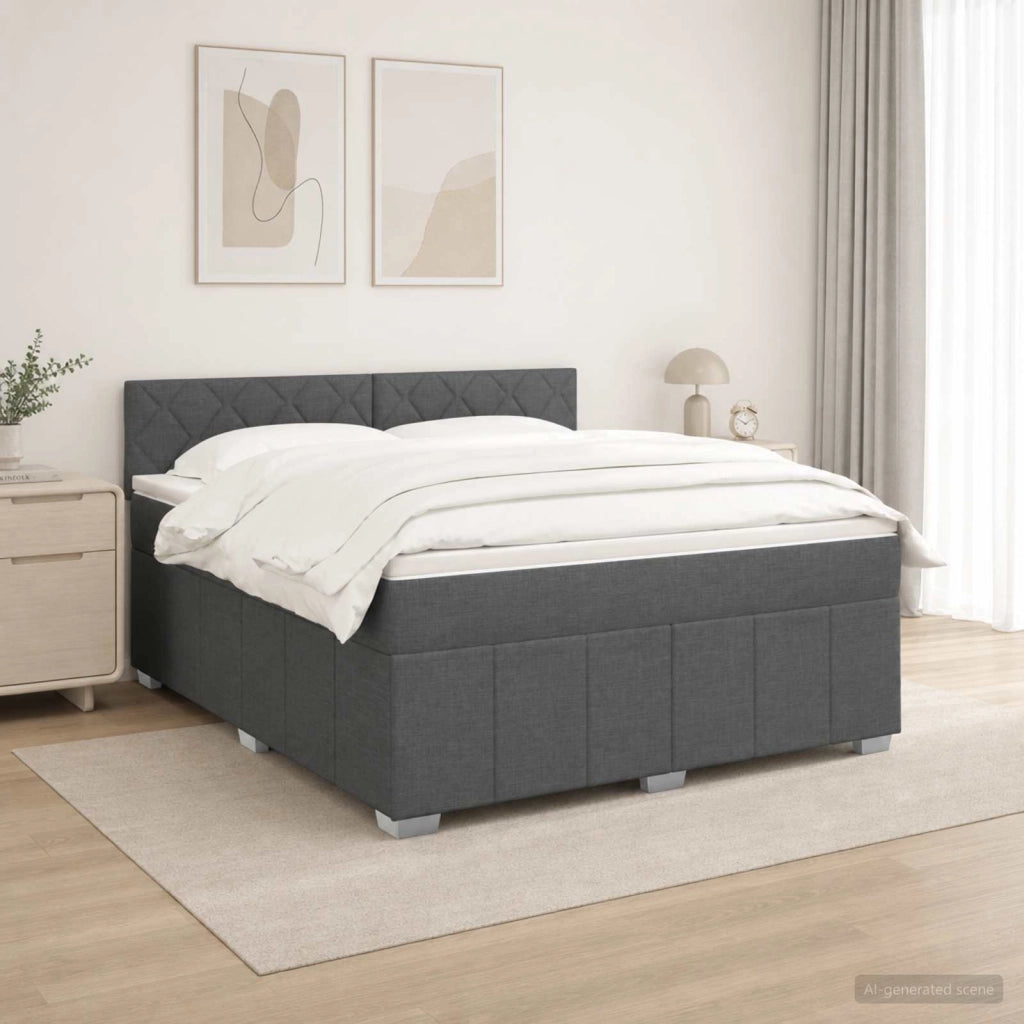 Letto Box Spring LED con Materasso Grigio Scuro 140 x 190 cm 3455606