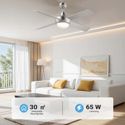 Ventilatore da soffitto Ø 130 cm con 4 pale, lampadario ventilatore con 3 velocità, telecomando, timer, modalità estiva e invernale, 65 W