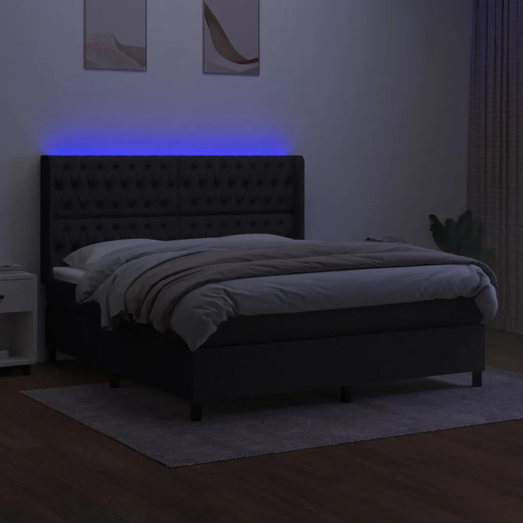 Letto a Molle con Materasso e LED Nero 160x200 cm in Tessuto cod mxl 35480