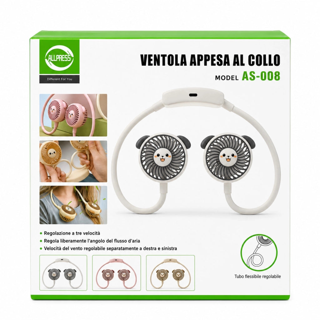 VENTILATORE COLLO SENZA PALE PORTATILE RICARICABILE SPORT 3 VELOCITÀ AS-07113